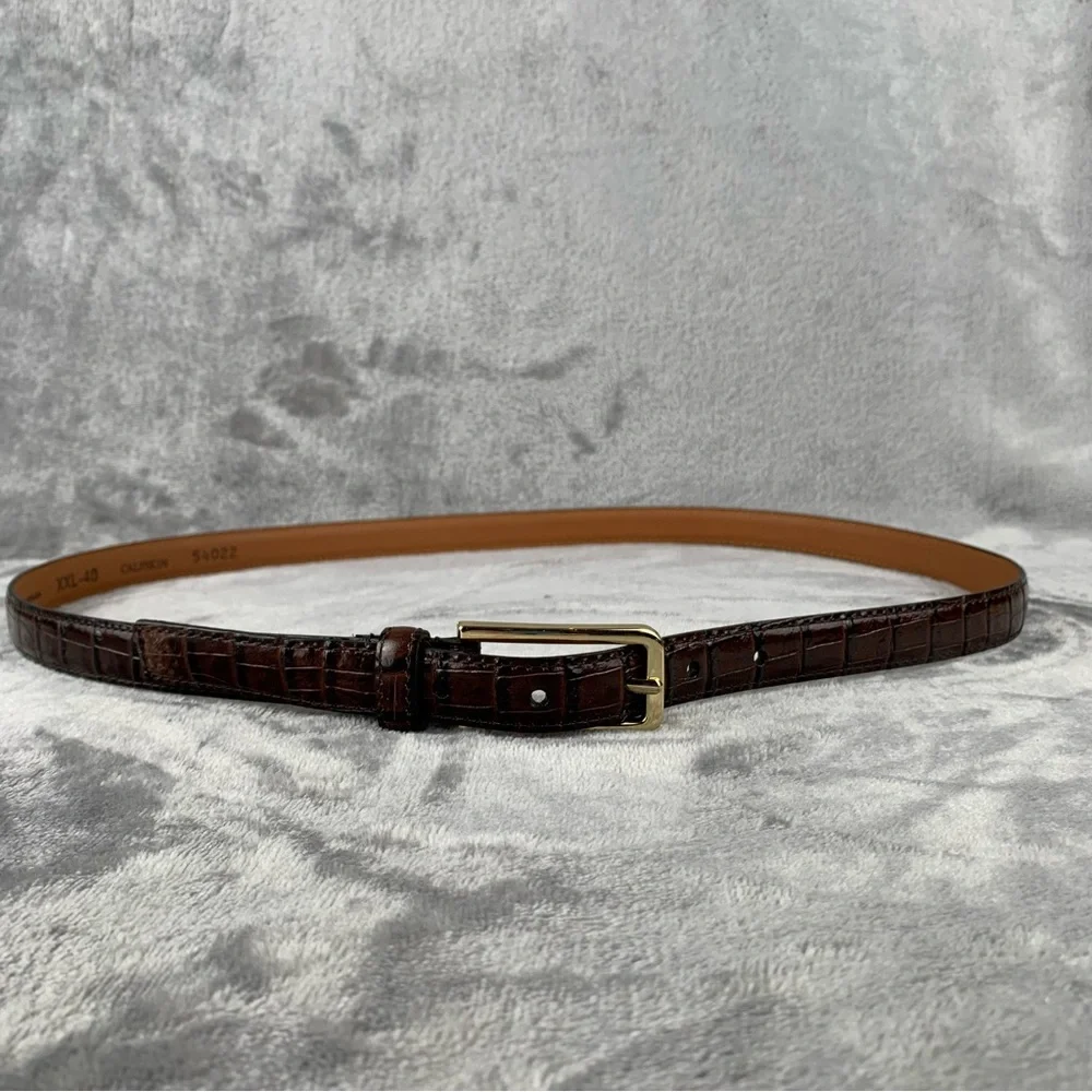 SAS‎ Belt XXL 40 Brown with Brass Buckle Made in USA Calfskin Croc Embossed Flaw